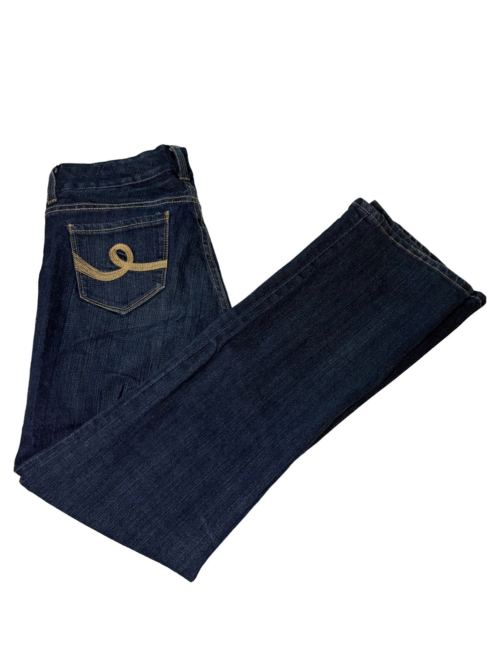 Seven7 Dark Indigo Bootcut Jeans with Tan Pocket Stitch